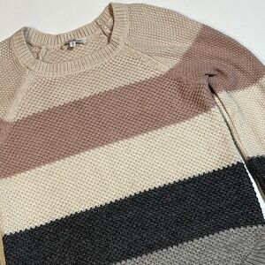 Cloud Chaser Striped Crewneck Sweater Size M Pink Cream Gray Knit Pullover Top